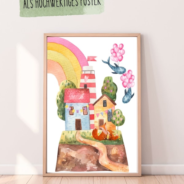 Wimmelbild Poster - Traumland | Kinderzimmer Dekoration | Aquarelle | Wandkunst