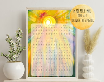 Annual Calendar 2024 - Watercolor Sun | Wall decoration