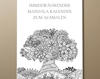 Calendario da colorare per compleanni | calendario perpetuo | calendario da colorare | floreale | A4 | calendario da parete | decorazione | regalo