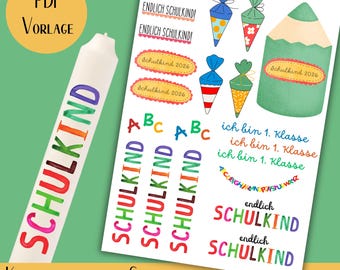 Candle Tattoo SCHOOLCHILD 2026 | PDF Template | Candle Stickers for Taper & Pillar Candles | First Day of School | Back to School | Waterslide Decal