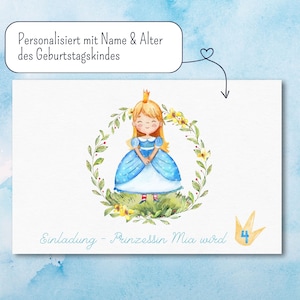 Einladungskarten zum Kindergeburtstag - Prinzessin im SET | zum Ausfüllen | Postkarte oder Klappkarte | Aquarell
