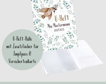 personalized U-book cover | Dove with branch | Protective cover with name | Examination booklet | Birth gift | Boy girl | Watercolors