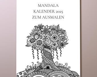 Mandala calendar 2025 to color | Coloring calendar flowers | floral | A4 | Wall calendar | Decoration | Gift