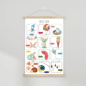 Cartel infantil - Nuestro año | 12 meses | Póster de aprendizaje | Temporadas de aprendizaje | Habitación infantil | acuarelas