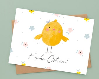 Karte - Frohe Ostern! | Postkarte oder Klappkarte zu Ostern | Aquarell Küken