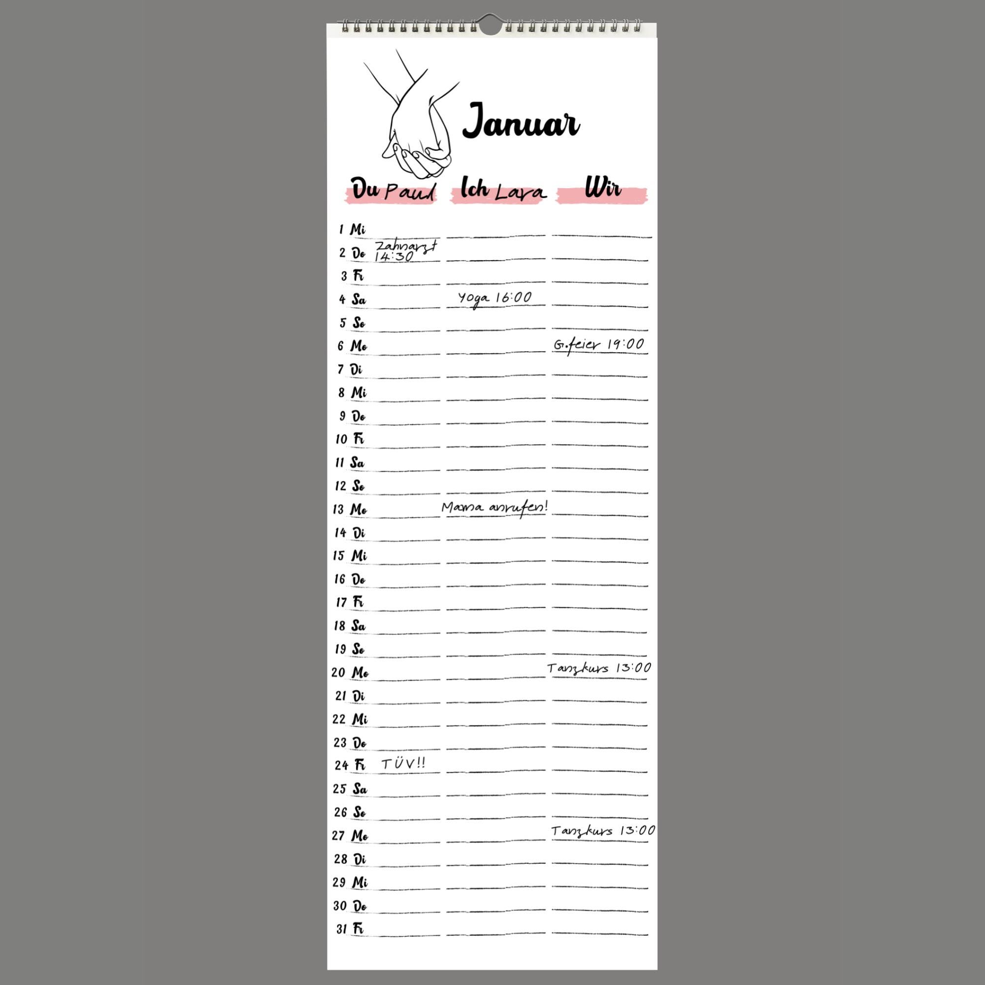 slim wall calendar 2025 for couples - holding hands | couple planner | couple calendar | 3 columns | minimalist | decoration | gift