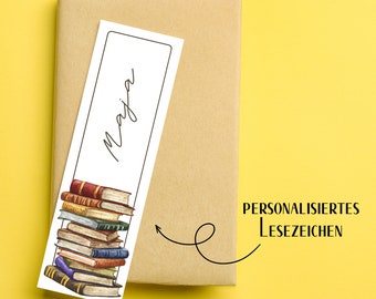 personalisiertes Lesezeichen - Bücherliebe | Künstlerpapier | personalisiert mit Namen | Aquarell Bücherstapel | Geschenk