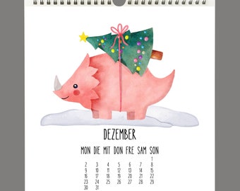 Children's calendar 2024 - dinosaur calendar | Watercolor Dinosaurs | A4 | Wall calendar | Decoration children's room | Gift