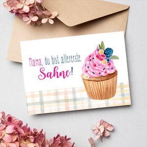 Muttertagskarte - Mama, du bist allererste Sahne! | Aquarell Cupcake | Postkarte oder Klappkarte | Muttertagsgruß | Muttertagsgeschenk