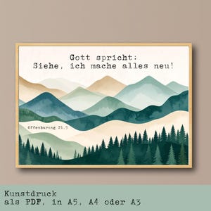 Kristen poster - Motto för 2026 | Gud säger: Se, jag gör allting nytt! | Konsttryck A5, A4 eller A3 | Dekoration | Akvarell
