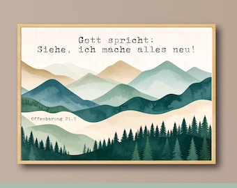 Christian Poster - Motto for 2026 | God says: Behold, I make all things new! | Art print A5, A4 or A3 | Decoration | Watercolor