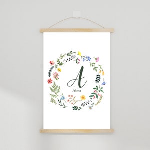 Wildblumen Poster mit Namen | Aquarell | Deko Kinderzimmer Babyzimmer | Geschenk Geburt Taufe| personalisiert
