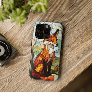 Fox Stained Glass Phone Case for iPhone 15 Pro 16 Max, 14 Plus, 13, 12, 11 & Samsung Galaxy S24, S23, S22 and S21 Gift for Her Fox Lover