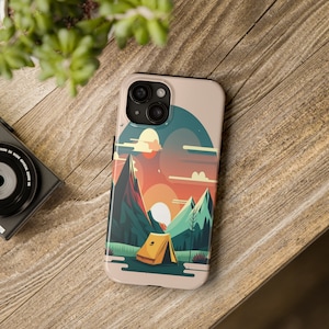 Camping Aesthetic Nature Handytasche für iPhone 16 Pro 15 Max 14 Plus 13, 12, 11 Samsung Galaxy S24 S23 Fall Geschenk für Mama Papa Fischer Wanderer