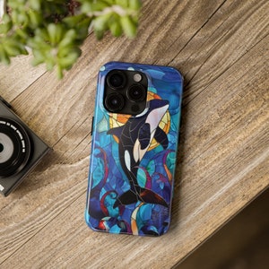 Whale Orca Stained Glass Phone Case for iPhone 16 Pro 15 Max, 14 Plus, 13, 12, 11, Samsung Galaxy s24 s23 Case Gift For Mom Dad Summer