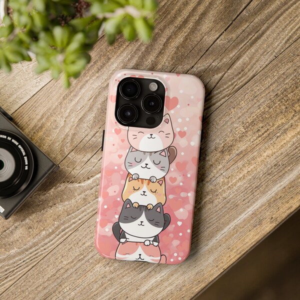 Kawaii Cute Kittens Phone Case for iPhone 15 Pro Max, 14 Plus, 13, 12, 11, XR, X, XS, SE Case Gift For Mom Her Kawaii Cat Kitten Lover Gift