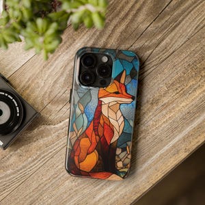 Fox Stained Glass Phone Case for iPhone 15 Pro 16 Max, 14 Plus, 13, 12, 11 & Samsung Galaxy S24, S23, S22 and S21 Gift for Her Fox Lover