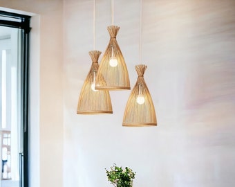 Exotic Rattan Pendant Light, Natural Bamboo Pendant Light, Ceiling Light Fixture, Antique Lights, Vintage Lampshade, Traditional Lighting