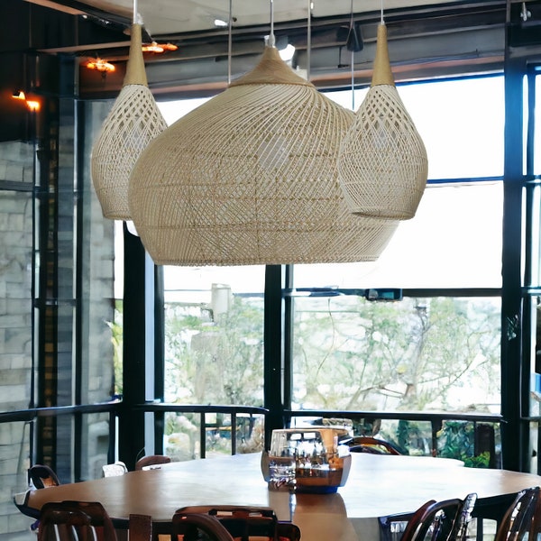 Exotic Pendant Light, Bamboo Rattan Light Fixture, Woven Lampshade, Living Room Ceiling Pendant Light, Restaurant Dining Room Pendant Light