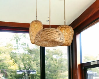 Bamboo Pendant Light, Boho Ceiling Light Fixture, Flexible Bamboo Lampshade, Woven Hanging Lantern, Boho Chandelier Shade, Mother's Day Gift