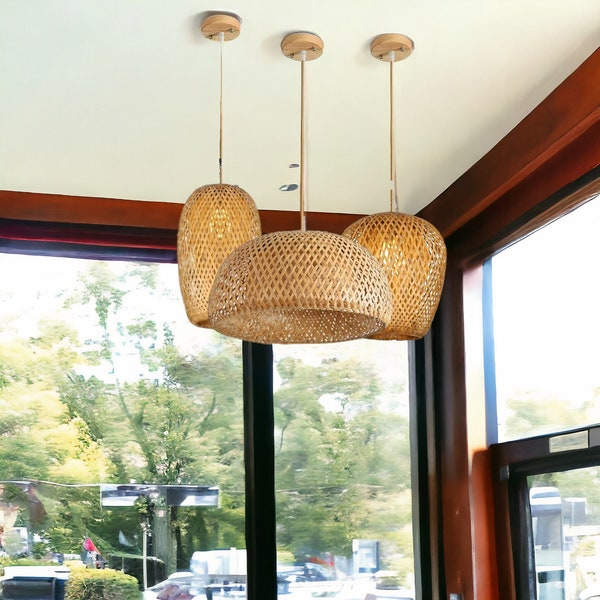 Bamboo Pendant Light, Boho Ceiling Light Fixture, Flexible Bamboo Lampshade, Woven Hanging Lantern, Boho Chandelier Shade, Mother's Day Gift