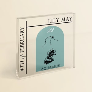 Aquarius Star Sign Birthday Gift | Zodiac Gift Personalised Birth Sign Birthday Present with Gift Bag