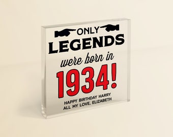 90th Birthday Gift 'Legends Were Born in 1934' | 90th/Any Age Gift | Personalised Birthday Keepsake with Gift Bag