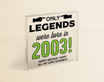 21st Birthday Gift 'Legends Were Born in 2003' | 21st/Any Age Gift | Personalised Birthday Keepsake with Gift Bag