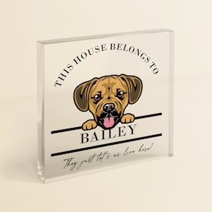 Puggle Owner Gift | 'This House Belongs To The Dog' Personalised Puggle Dog Decor Keepsake for Dog Owner