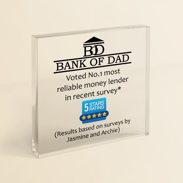 Dad 'Bank of Dad' Gift | Funny Dad Joke Gift | Personalised Present with Name/Names and Free Gift Bag