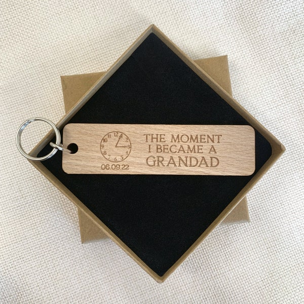 The Moment I Became A Grandad Gift | Gift for New Grandad Grandpa from Baby | Custom Gift Personalised Birth Time & Date Keyring
