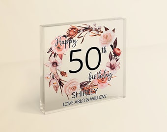 50th Birthday Gift for Her | Milestone Birthday Age Gift for Her | Personalised Fiftieth Birthday Keepsake with Gift Bag