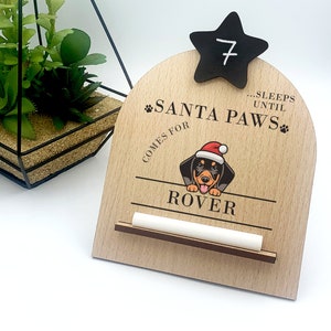 Dachshund Christmas Countdown Plaque | &#39;Sleeps until Santa Paws Comes&#39; Personalised Sausage Dog Countdown for Christmas