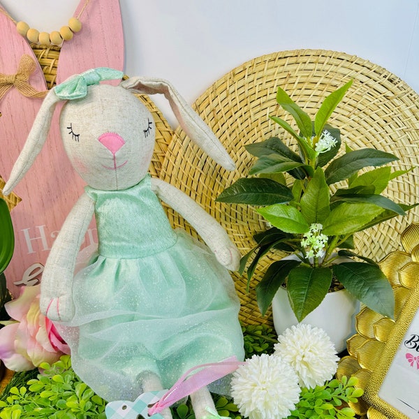 Cute Bunny ballerina, Vintage Stuffed Rabbit Doll, Pretty Vintage Bunny, Coquette Bunny Decor, Rag Bunny Doll, Shabby Chic Bunny decor.