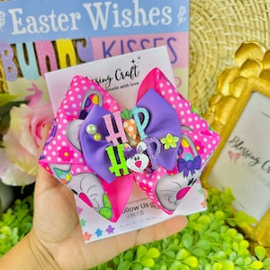 Bunny Easter Big hair bow, Easter Bunny Ribbon Hair bow, Easter bows for girls, Spring hair bows, Easter Basket Stuffer