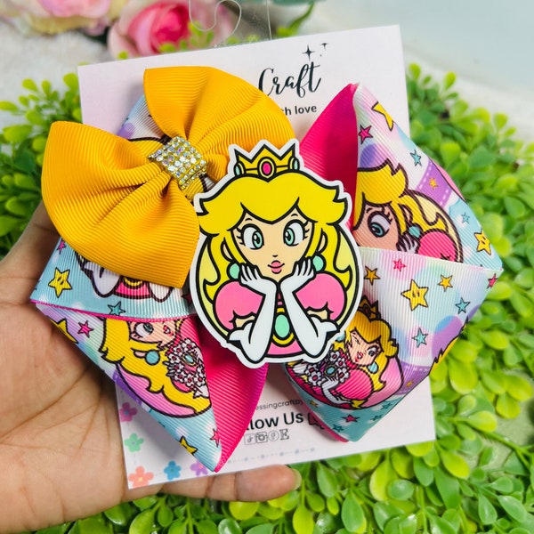 Princess Peach Hair bow for girls, Princess Peach  , Big Bows Princess,  Peach Birthday Bow Peach birthday Gift for girls