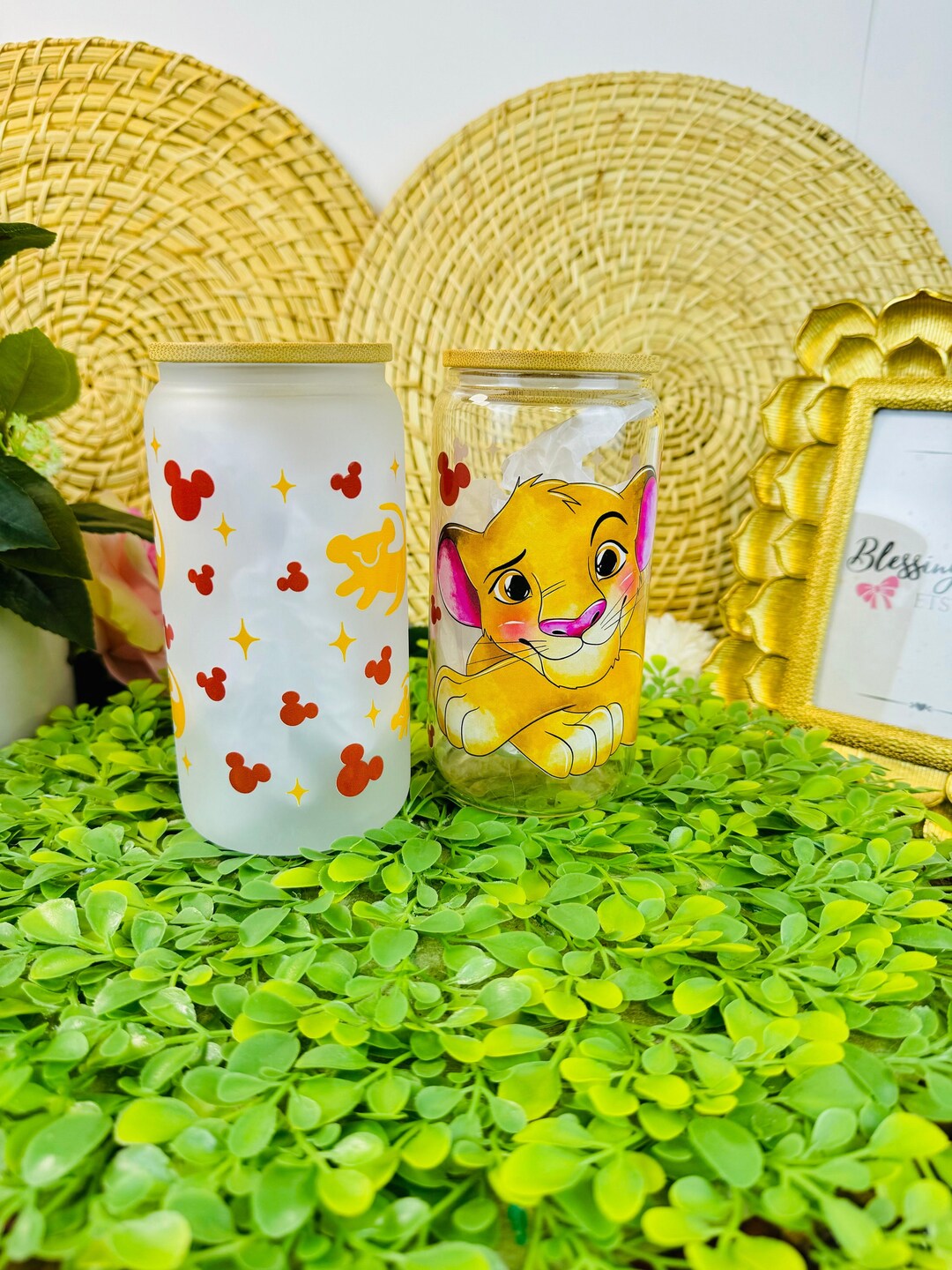 Simba Glass Can, Lion King Glass Can, Lion King Ice Coffee Cup, Simba