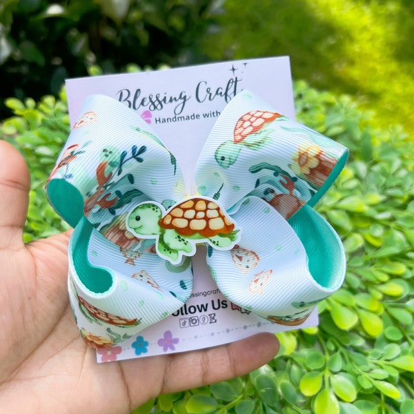 Turtle Hair Bow, Under the Sea Hair Bow, Under the Sea Bow, Turtle Hair Clip, Sea Turtle Bow, Summer Hair bow, Turtle 1st Birthday.