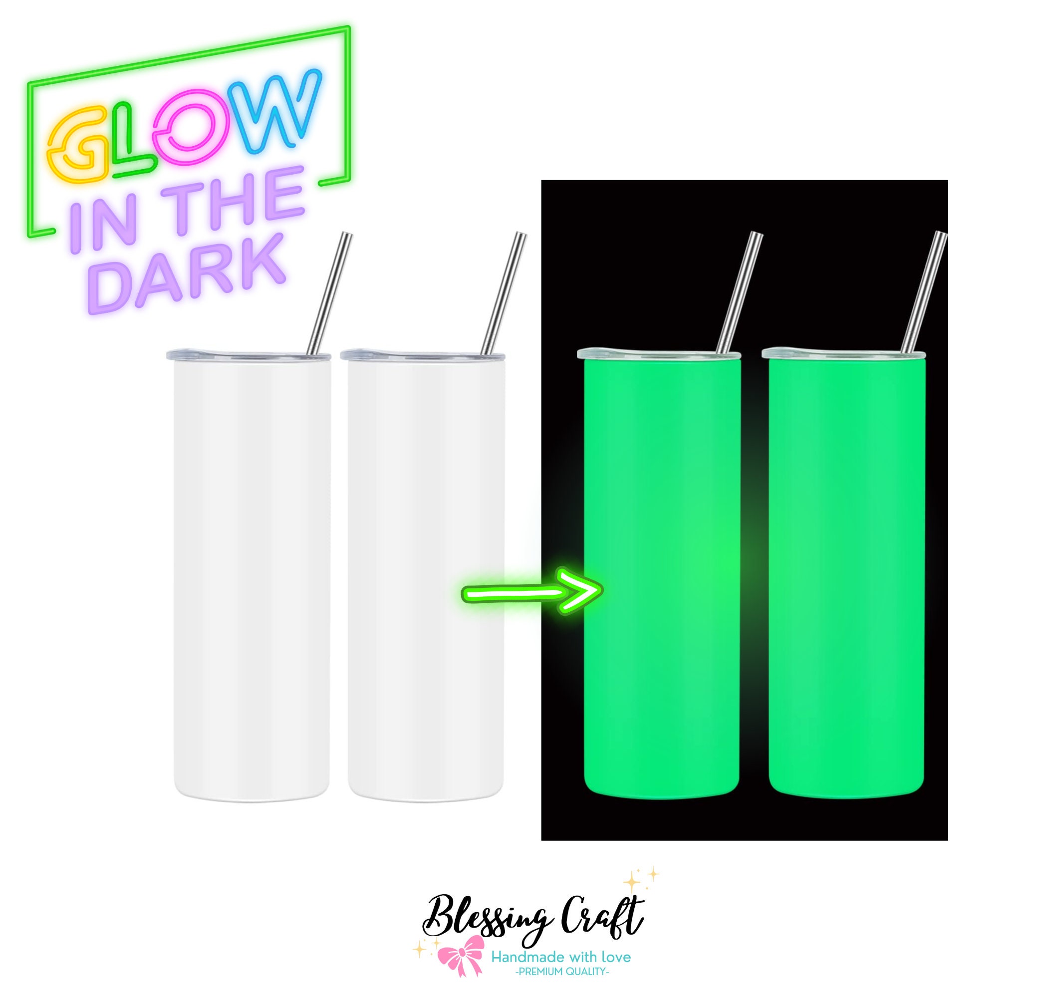 Black Kitty Glow in the Dark Personalized Tumbler for Girls