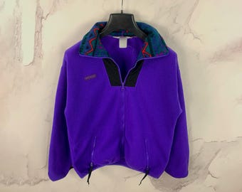 Vintage Columbia Full Zip Fleece Jacket Nylon-Trimmed High Neck Collar