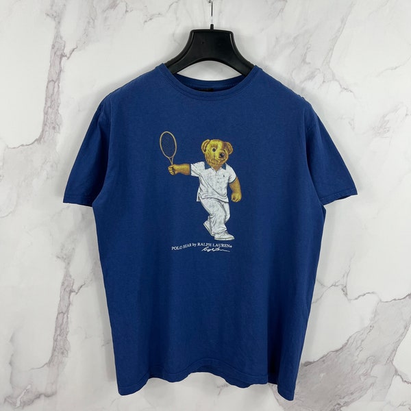 vintage Polo Bear Ralph Lauren T-shirt Tennis Classique avec grand logo Taille M