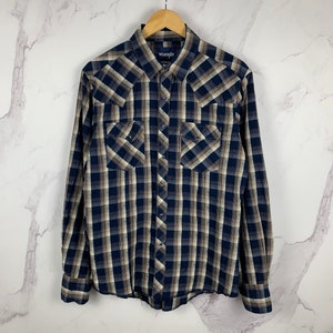 Camisa Vintage Wrangler Pearl Snaps Check Western Tamanho M