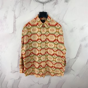Vintage Clubraum Shirt XL Azteken Ureinwohner Muster Button Up Southwestern