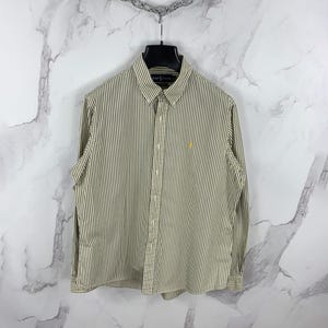 Camicia a righe bianche/gialle vintage Ralph Lauren Classic, taglia XL, retrò