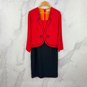Vintage Condici Red & Black Elegant Two-Piece Dress Suit 18
