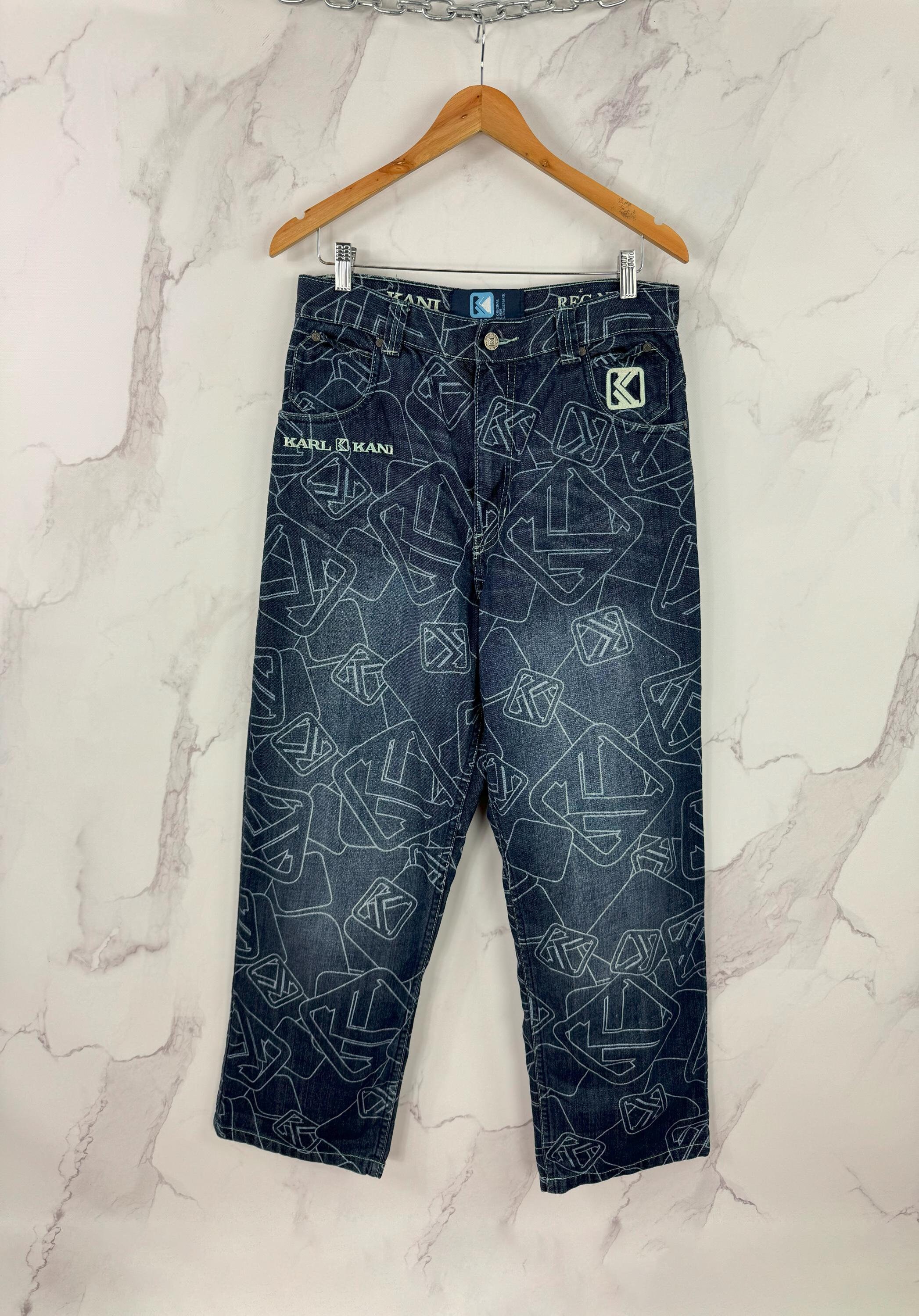 Vintage 90s Karl Kani Monogram Overprint Wide Baggy Jeans Size