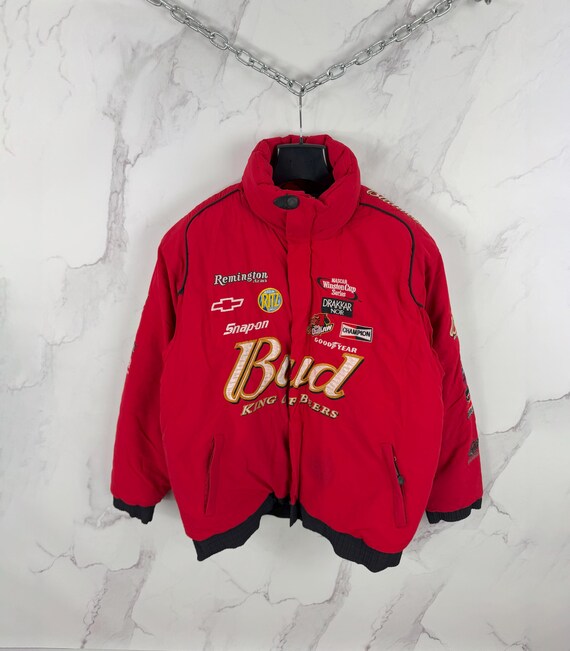 【至高の逸品】NASCAR レーシングジャケット　budweiser 44 Vintage Bud King of Beer Budweiser Nascar Racing Embroidered