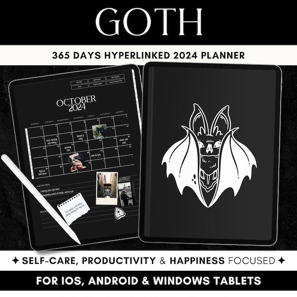 Goth Planner, For iPad Good notes Planner, ADHD Digital Planner, 2024 Digital Planner with Bonus Goth Stickers, Witchy Planner