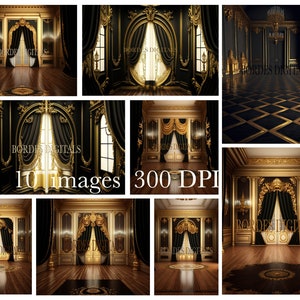 Elegant black and gold digital background set of 10