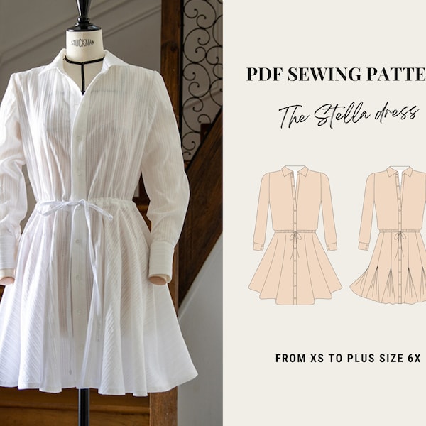 PDF sewing pattern - Stella dress by French Poetry - from XS to 6XL - Shirt dress sewing pattern